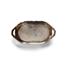 Ornate oval silver-plated tray with cherub, grape and vine design