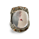 Round square silver-plated tray with decorative openwork on edge plus adjustable handle