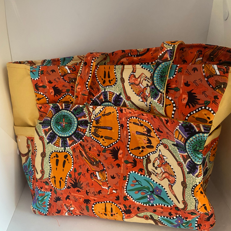 Orange Indigenous Screen Printed Cotton Bag- Large