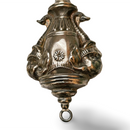 Antique silver baby rattle with mother of pearl teething stick