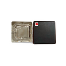 Square glass ash tray with fine handmade leather box by H+K