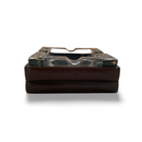 Square glass ash tray with fine handmade leather box by H+K