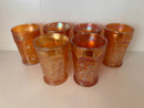 Set of 6 Vintage Orange Carnival Glasses