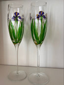 Champagne Flutes Set of 2 with Floral Iris Design