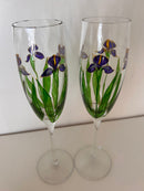 Champagne Flutes Set of 2 with Floral Iris Design