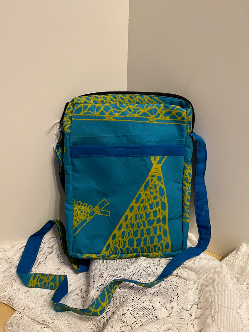 Bag, green patterned Cross-Body - Indigenous screen printed