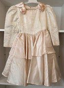 Beige Girls' Dress with Bow and Tulle