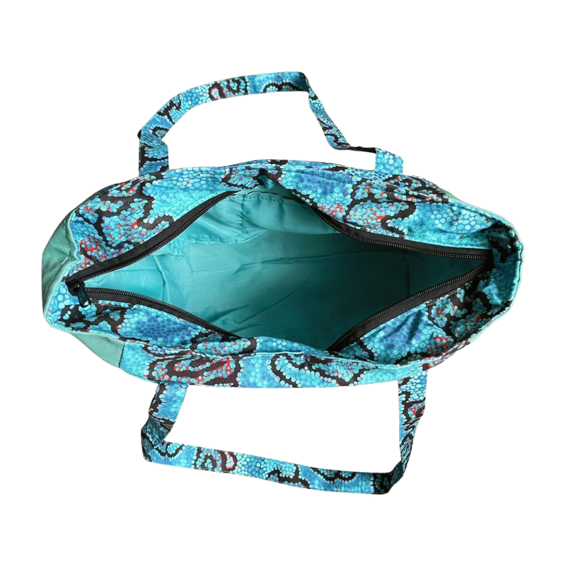 Fair Trade-Indigenous Textiles: Shoulder Bag - Aqua/Black/Red indigenous pattern