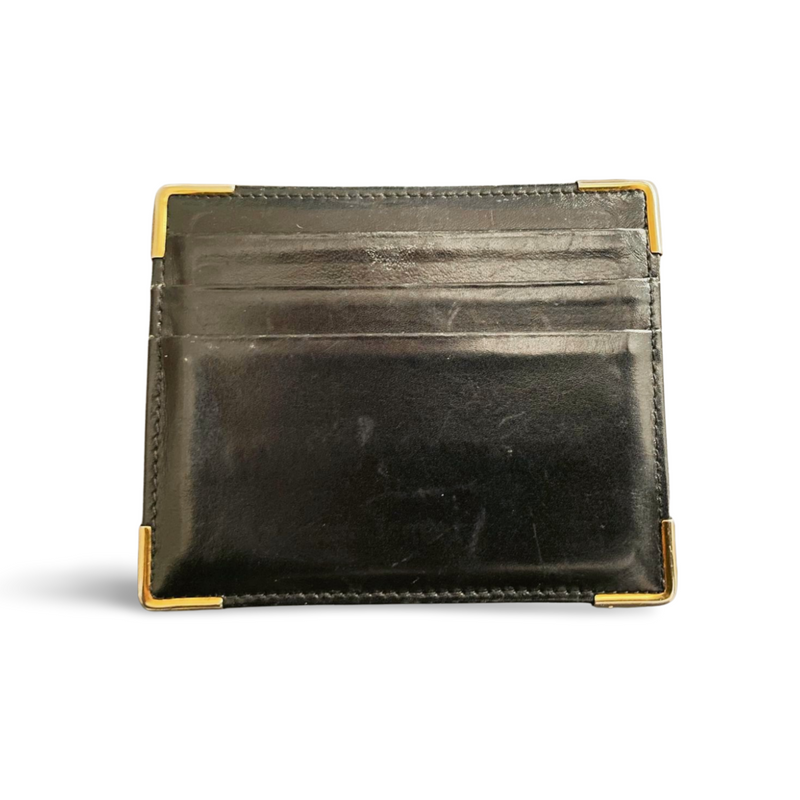 Launer, black leather six card holder with gold plated corners