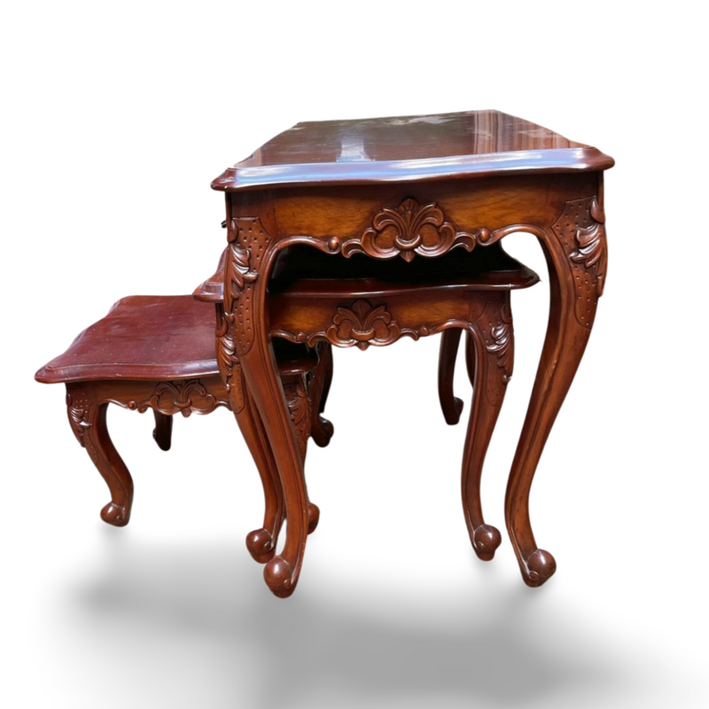 Side view of nest of 3 tables