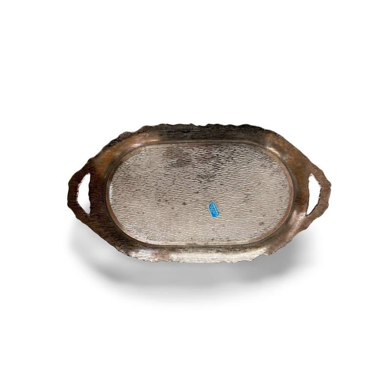 Ornate oval silver-plated tray with cherub, grape and vine design