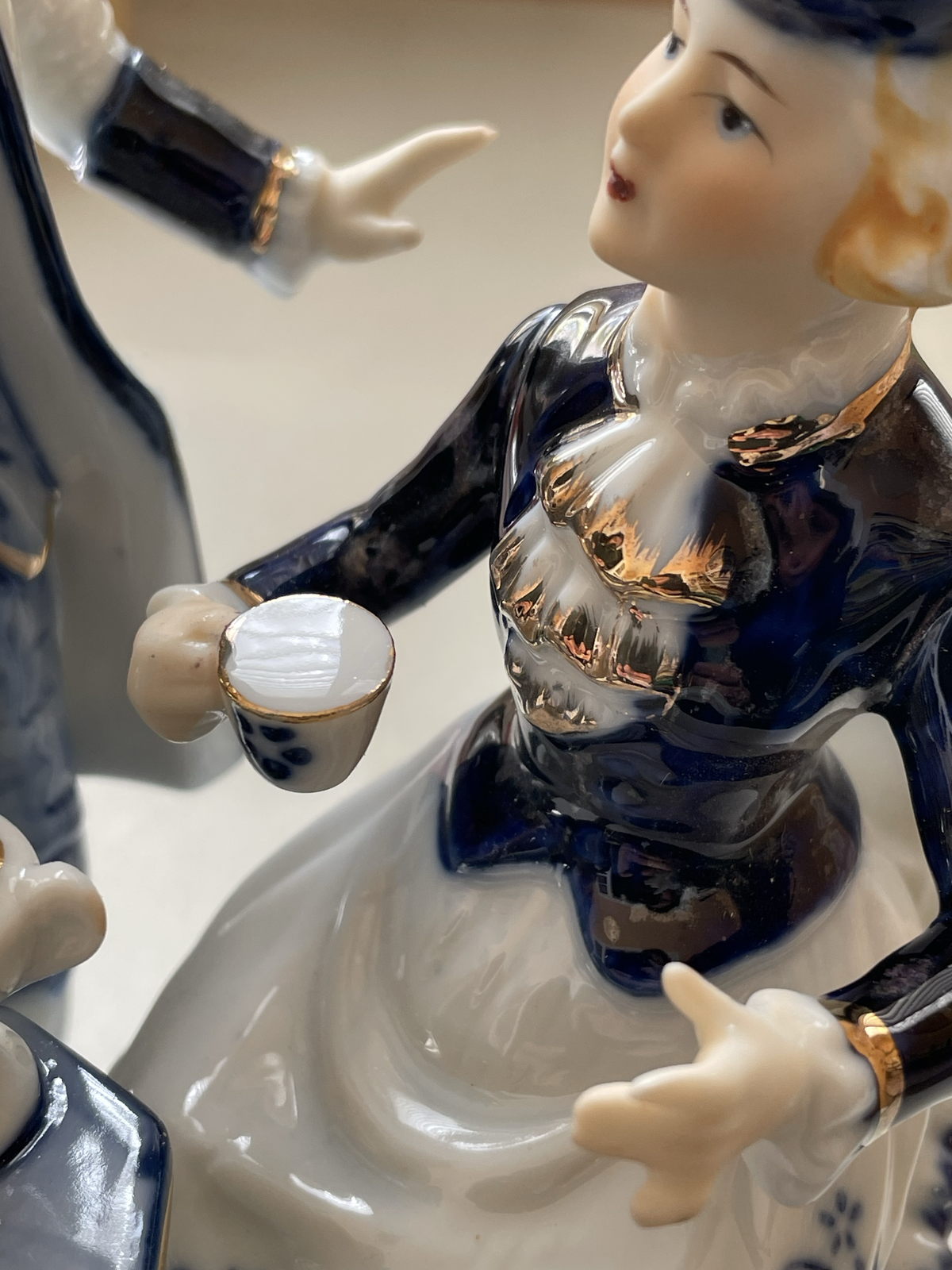 Vintage Royal Dux Bohemia Blue and White Aristocratic Couple Figurine