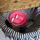Wicker Picnic Basket with Navy Stripe Lining – Includes Cups, Plates & Salt Shakers